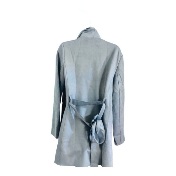 Haute monde Blue faux suede oversized shawl collar belted trench coat size Large - Picture 7 of 16